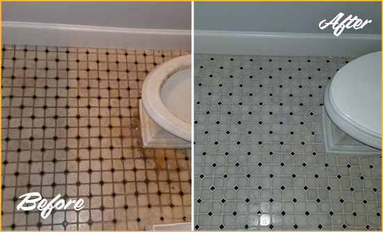 Sir Grout Cleans and Seals this Marble Floor to Remove Stains Before and After Picture of a Marble Floor Cleaned and Sealed to Remove Stains