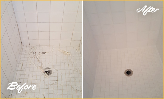 Sir Grout Caulks this Old Bridge Bathroom Re-Caulked To Repair Damaged Caulking Before and After Picture of a Old Bridge Bathroom Re-Caulked To Repair Damaged Caulking