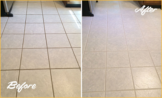 Before and After Picture of a Old Bridge Kitchen Ceramic Floor Sealed to Protect From Dirt and Spills