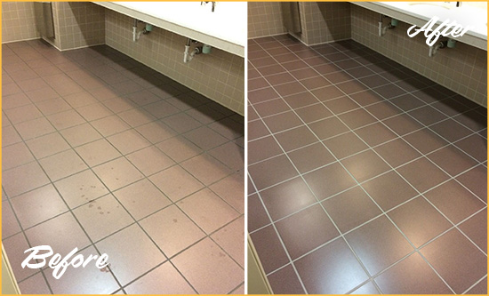 Sir Grout Seals this Old Bridge Restroom to Help Protect Against Scratches Before and After Picture of a Old Bridge Restroom Sealed to Help Protect Against Scratches