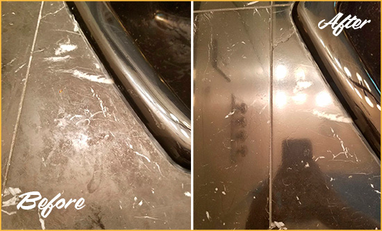 Before and After Picture of a Edison Marble Tub Stone Sealed to Remove Stains