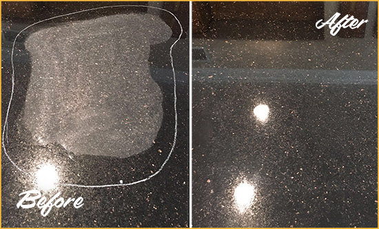 Sir Grout Restored This Edison Granite Countertop to Remove Scratches Before and After Picture of a Edison Hard Surface Restoration Service on a Granite Countertop to Remove Scratches