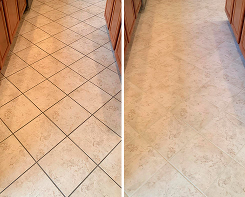 Kitchen Floor Before and After Our Westfield Grout Cleaning Service