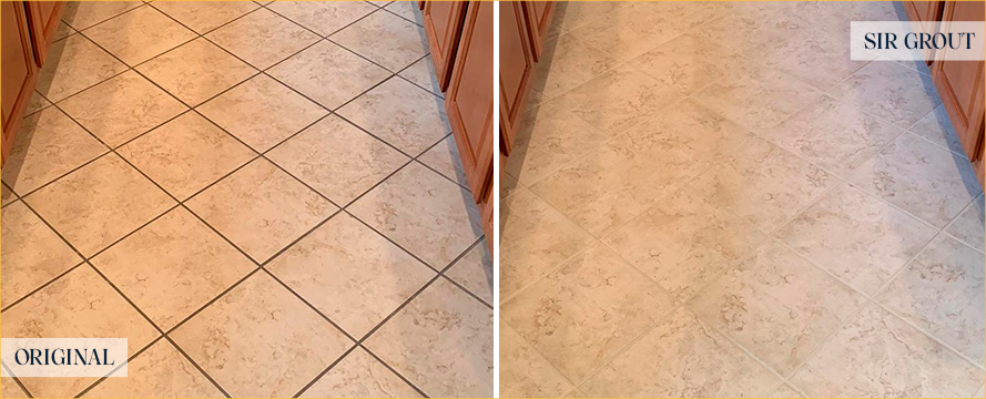Kitchen Floor Before and After Our Westfield Grout Cleaning Service